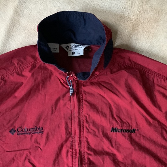 Mens 1980s MICROSOFT Computer Geek Vintage Columbia Brand Red WINDBREAKER Rare - Picture 5 of 16